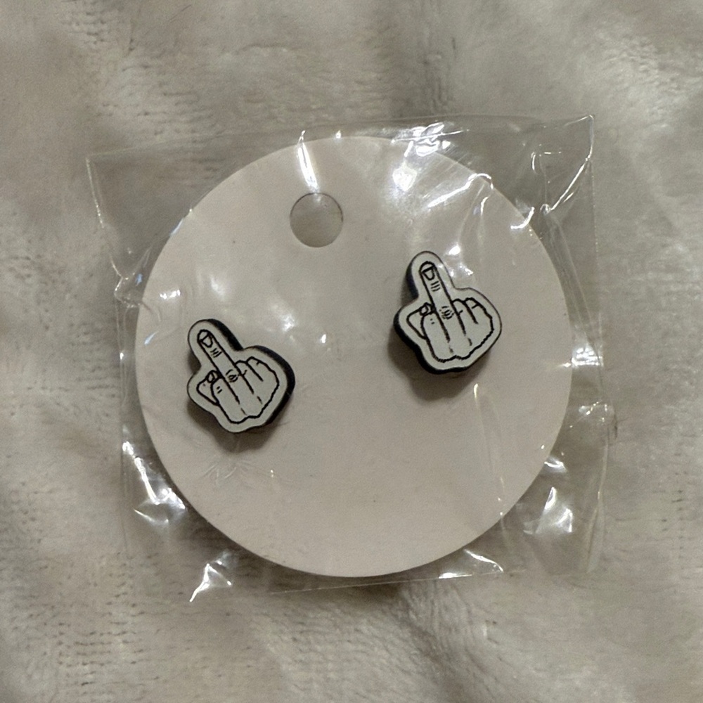 Black and White Middle Finger Earrings